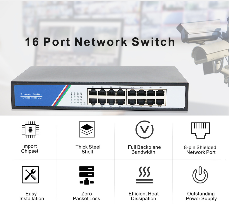 Fast 16 Port 10/100/100Mbps Ethernet Switch Gigabit Metal 16 port Network Switch