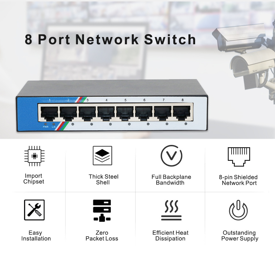 Factory OEM 10/100/1000mbps Poe Network Switch Gigabit Reverse 8 Port Switch