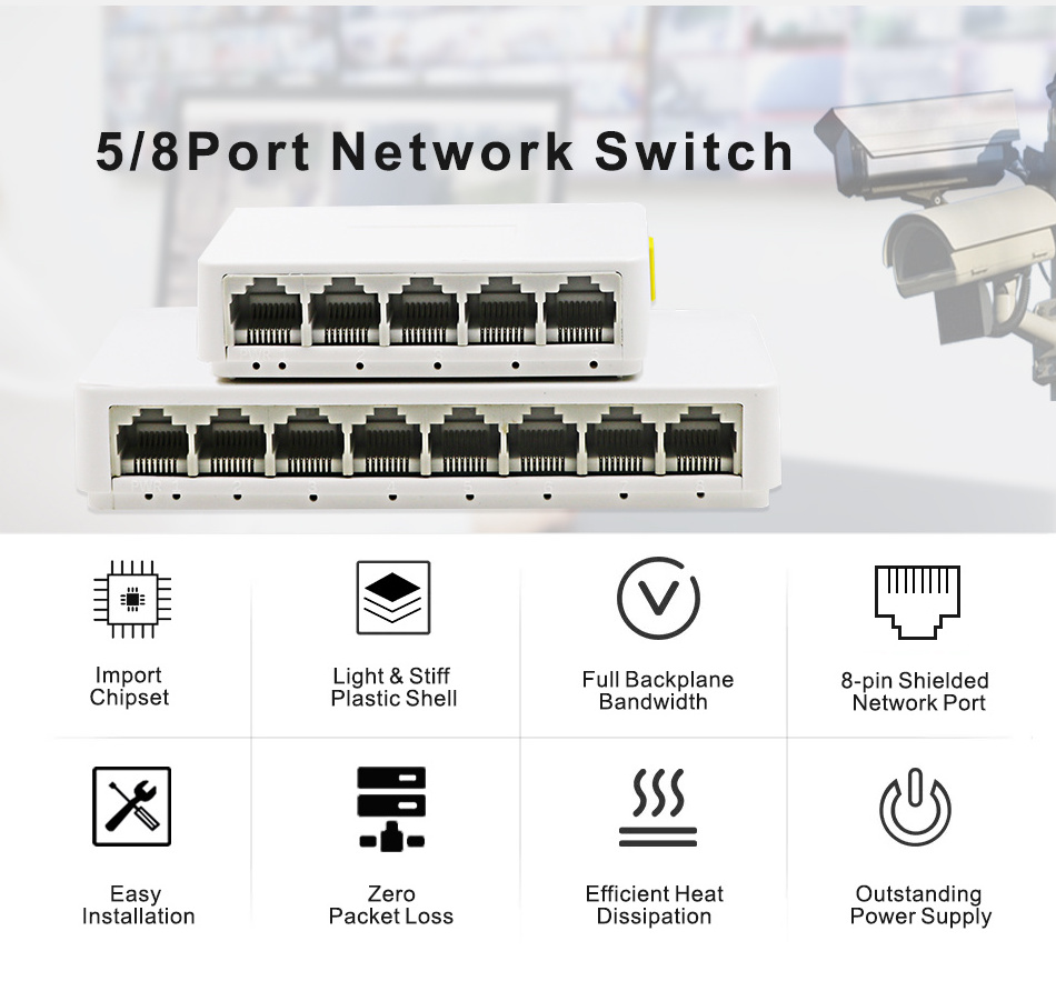 Hot Selling Network Switch 10/100/M Adaptive 5 Port Intelligent Ethernet Switch Plastic Shell