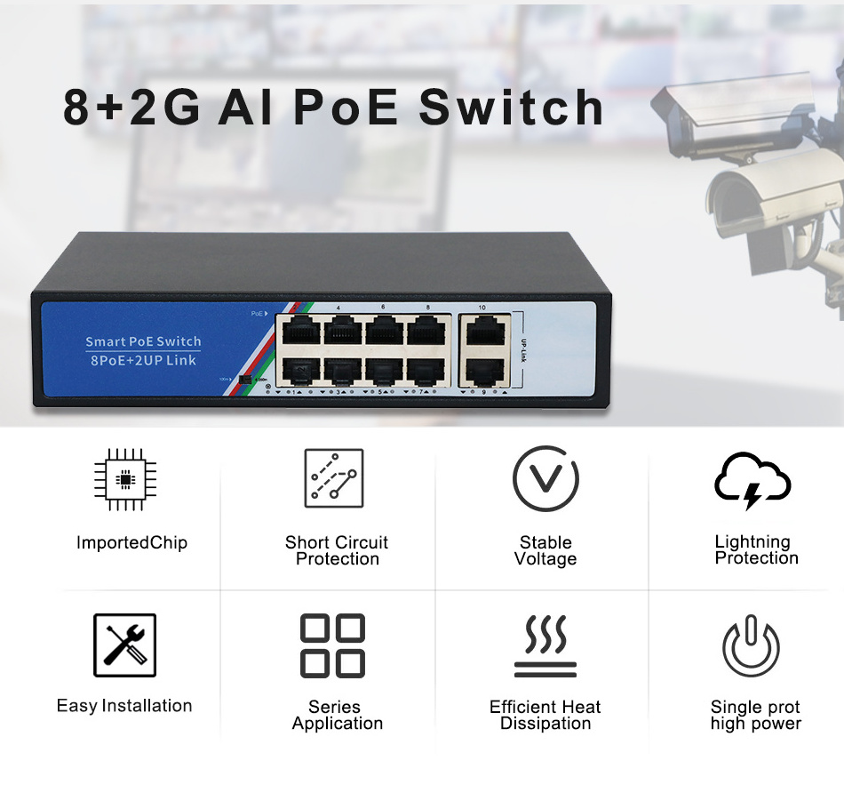 Oem/odm Poe Switch 10/100m & Gigabit 8 Ports Unmanaged Ethernet Fiber Switch Poe IEEE 802.3x Suitable Cctv,Nvr