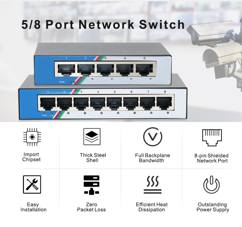 Factory OEM 10/100/1000mbps Poe Network Switch Gigabit Reverse 8 Port Switch