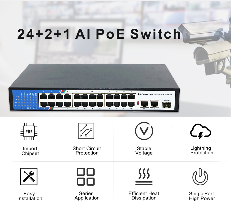 Best Quality Poe Switch 24 Port Ieee802.3af At 48v 52v 6a Network Switches 48v 52v 300watt 10m 100m 1000m Switch Poe 18 Port