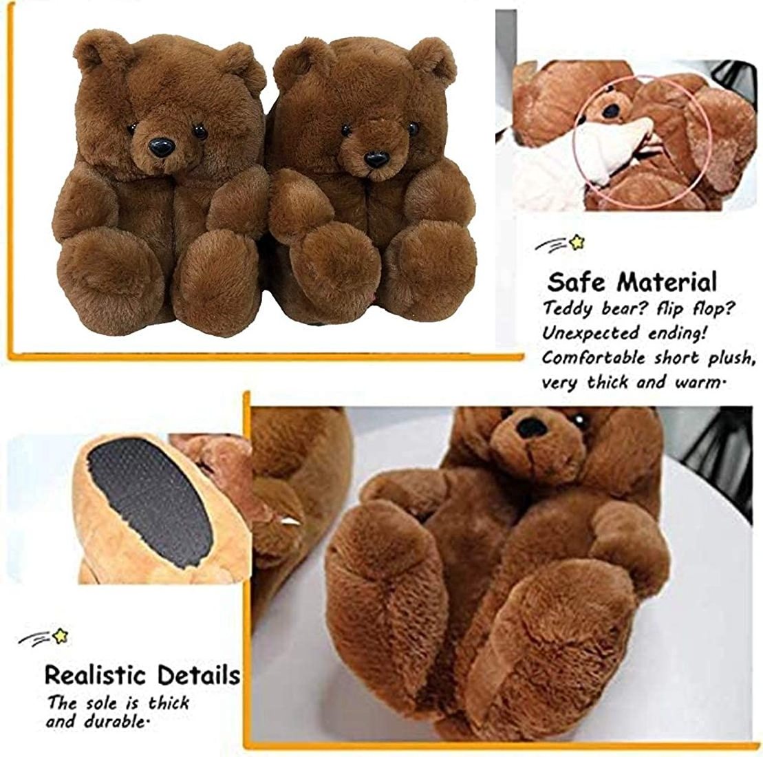 Winter woman indoor soft fluffy cartoon animal toys plush big bear slippers