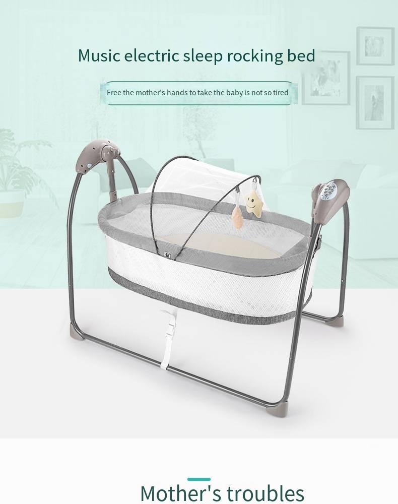 Portable Comfortable Mesh Crib for Newborns Baby Rocking Bouncer Automatic Swing Cot for 0-36 Months