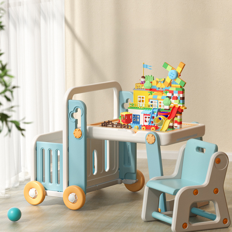 Hot sale wholesale kids children DIY playing foldable portable educational toy building block table and chair set