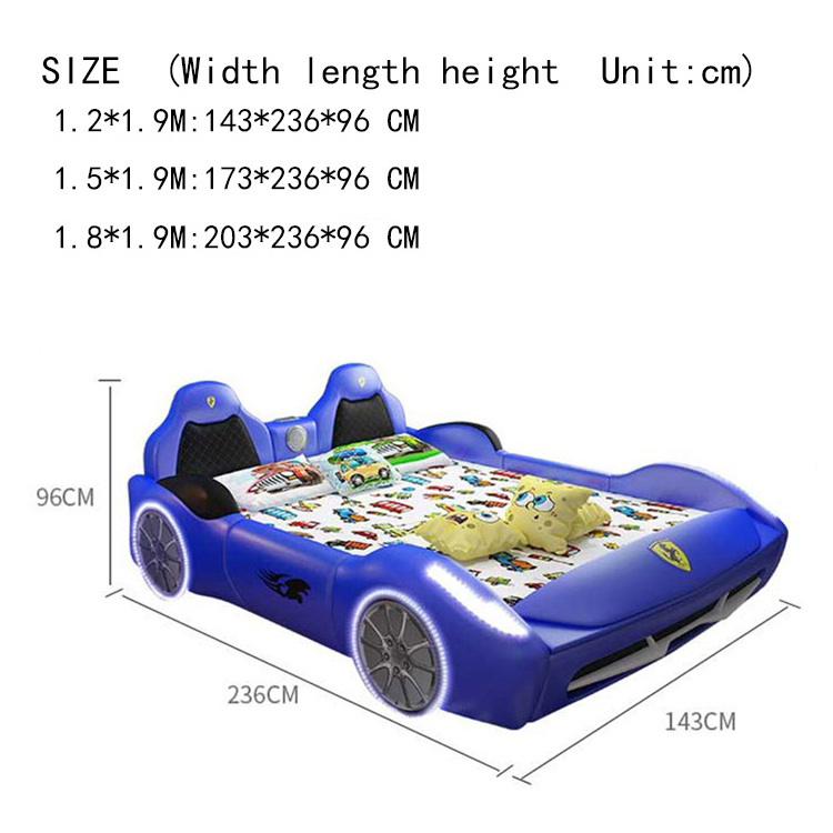 Hot Sale Children's Kid's Smart Race Car Bed Boy Girl With Guardrail 1.5 M Multi-function Sports Car Cartoon Storage Car Bedroom