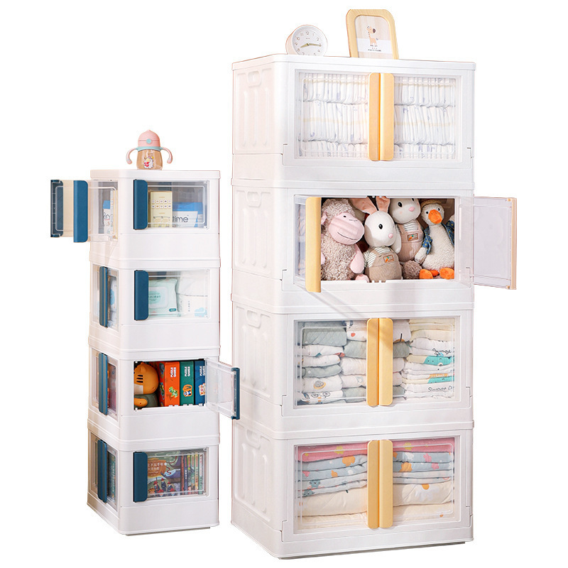 Children Clothes Toy Storage Box Transparent Foldable Plastic Large Storage Box with Lid Wardrobe Storage Organizer