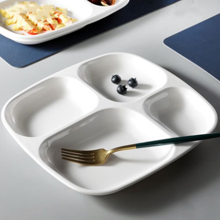 4 Compartment Fast Food Plate Breakfast Melamine Partition Divided Plate With Sauce Compartment