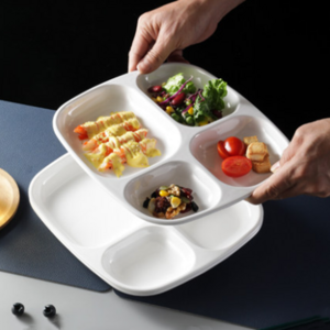 4 Compartment Fast Food Plate Breakfast Melamine Partition Divided Plate With Sauce Compartment