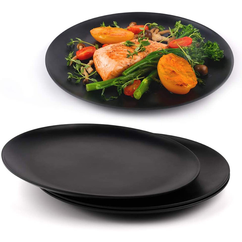 Wholesale plastic black serving dinner dish 100% melamine charger plate