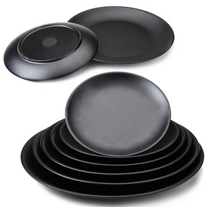 Wholesale plastic black serving dinner dish 100% melamine charger plate