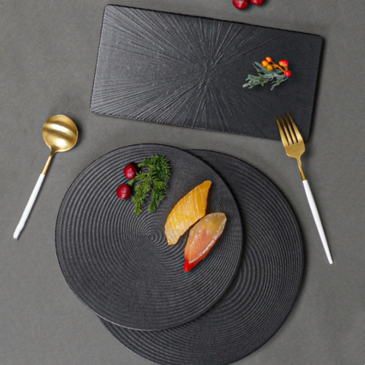 High Quality Black Melamine Dinner Plate Sashimi Round Tray Dinnerware Set