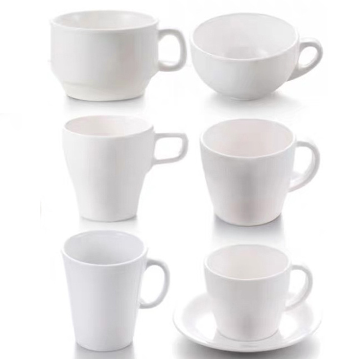 High quality drinking mug wholesale tea cups and saucers melamine white tea coffee mug with saucer