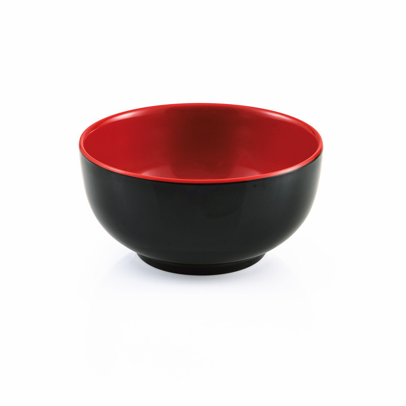 New Japanese Style Plastic Bowls Black Red Melamine Soup Noodle Ramen Bowl with Spoon and Chopsticks