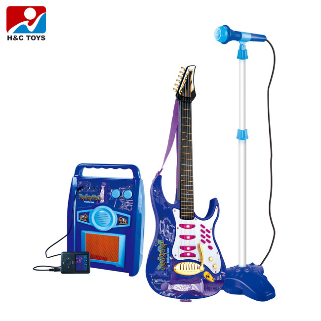 Hot sale style kids musical instruments electric guitar toy set with microphone