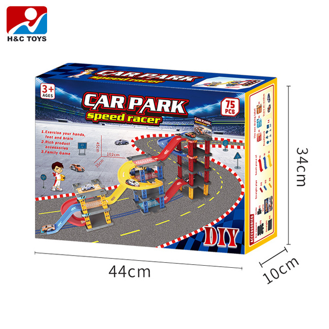 69PCs speed racer track play toys alloy car parking lot set toy car parking HC595895