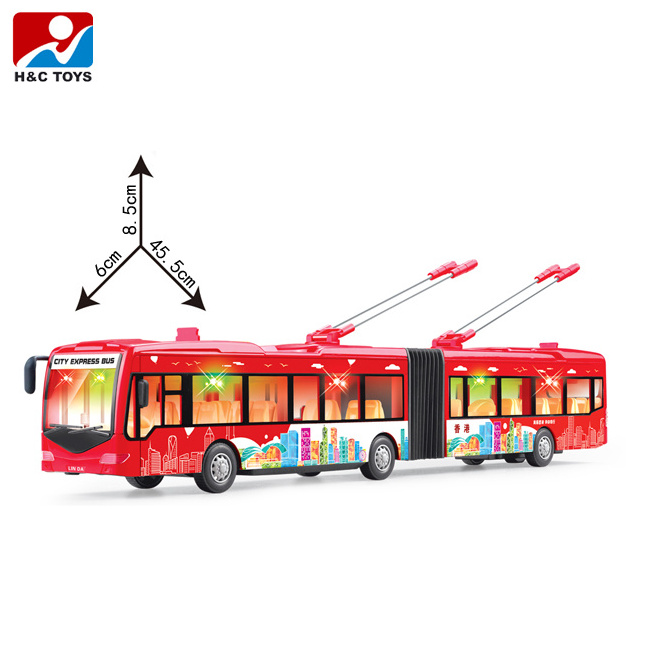 Friction city articulated bus plastic toy mini bus with light and music