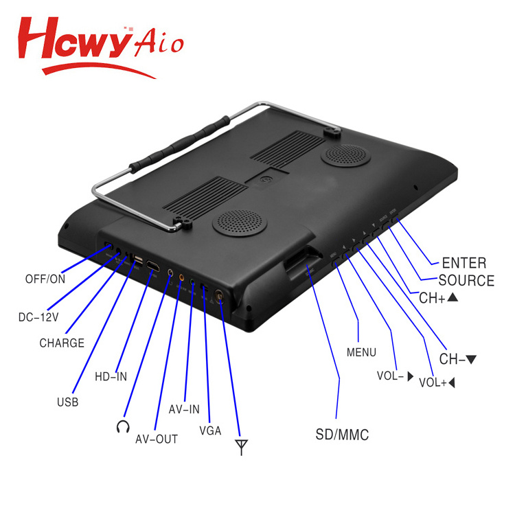 Portable TV 14 inch LED LCD TV With Battery DVB-T DVB-T2 ATSC ISDB Digital TV