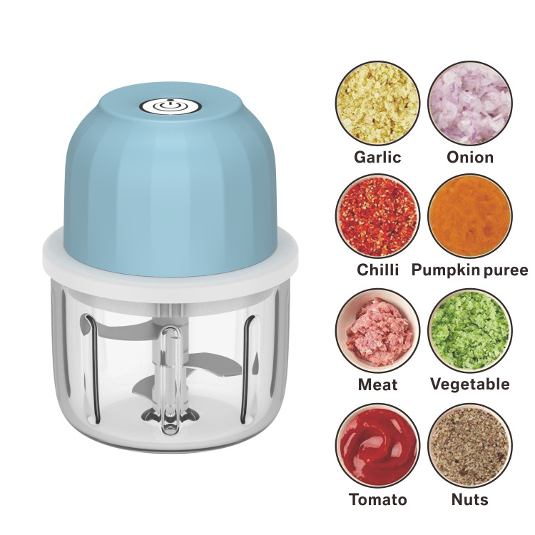 Mini food chopper with glass cup meat vegetable cutter chopper electric kitchen food processor with three blades