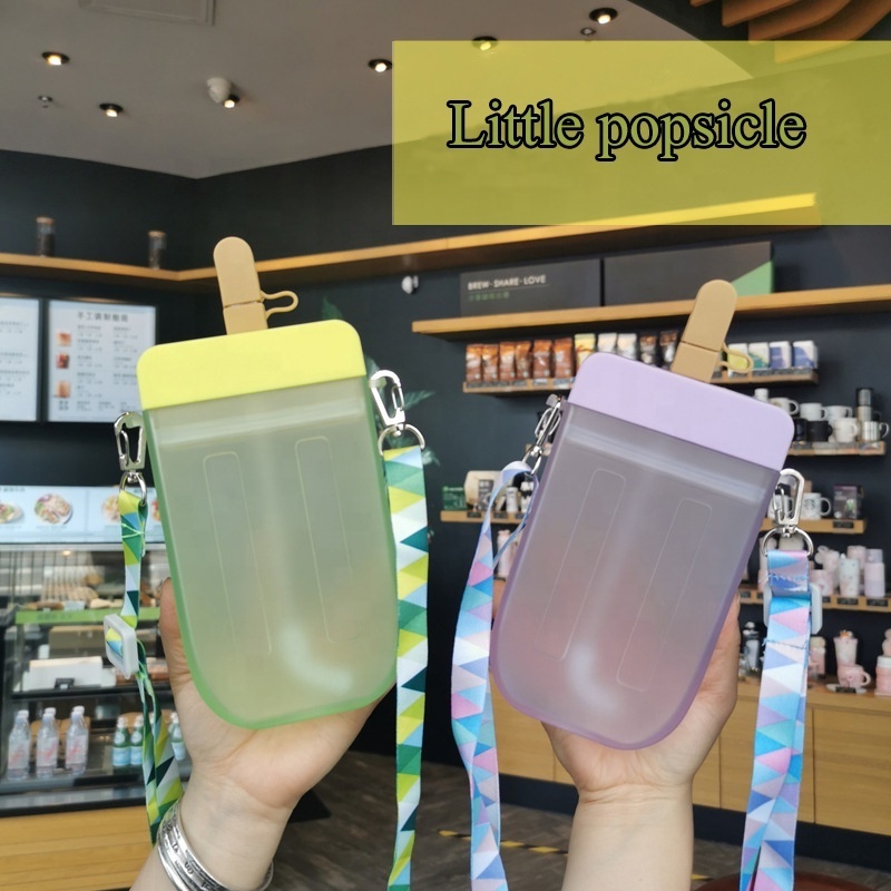 HOT SALE 300ml Creative Popsicle bottle Straw Cup Fashion Ice Cream Plastic water bottle Outdoor Student Cute Portable Water Cup