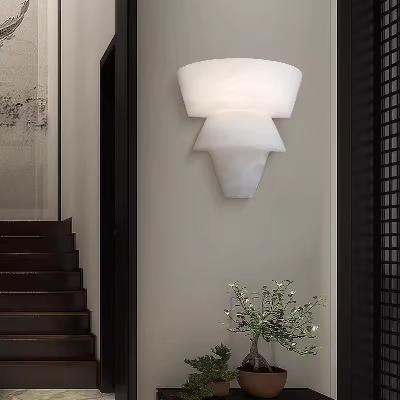 Luxury Spanish Natural Marble Wall Light Brass Finishing Minimalist Alabaster Wall Sconces For Hotel Art Decor Lighting fixture