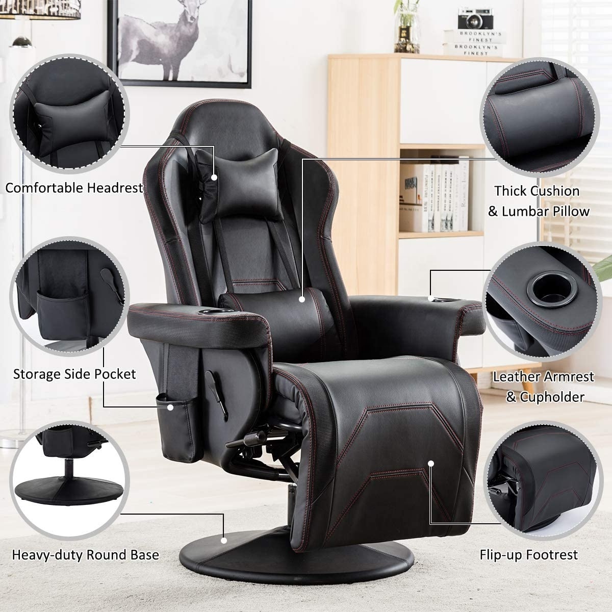 Luxury Gaming Chair With Cup Holder White Racing Style PU Leather Ergonomic Seat Swivel Office Gaming Sofa With Footrest