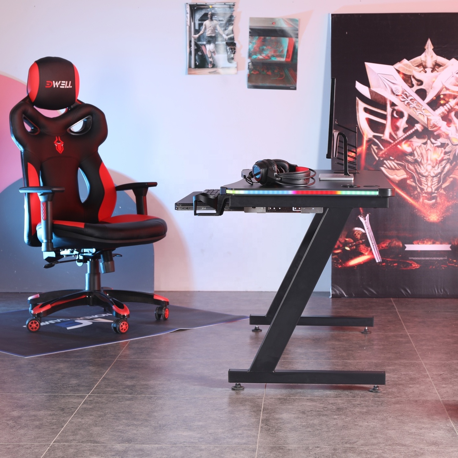 Modern E-sports Table With LED Light Gaming PC Desk Computer Racing Table RGB Gaming Table For Gamer