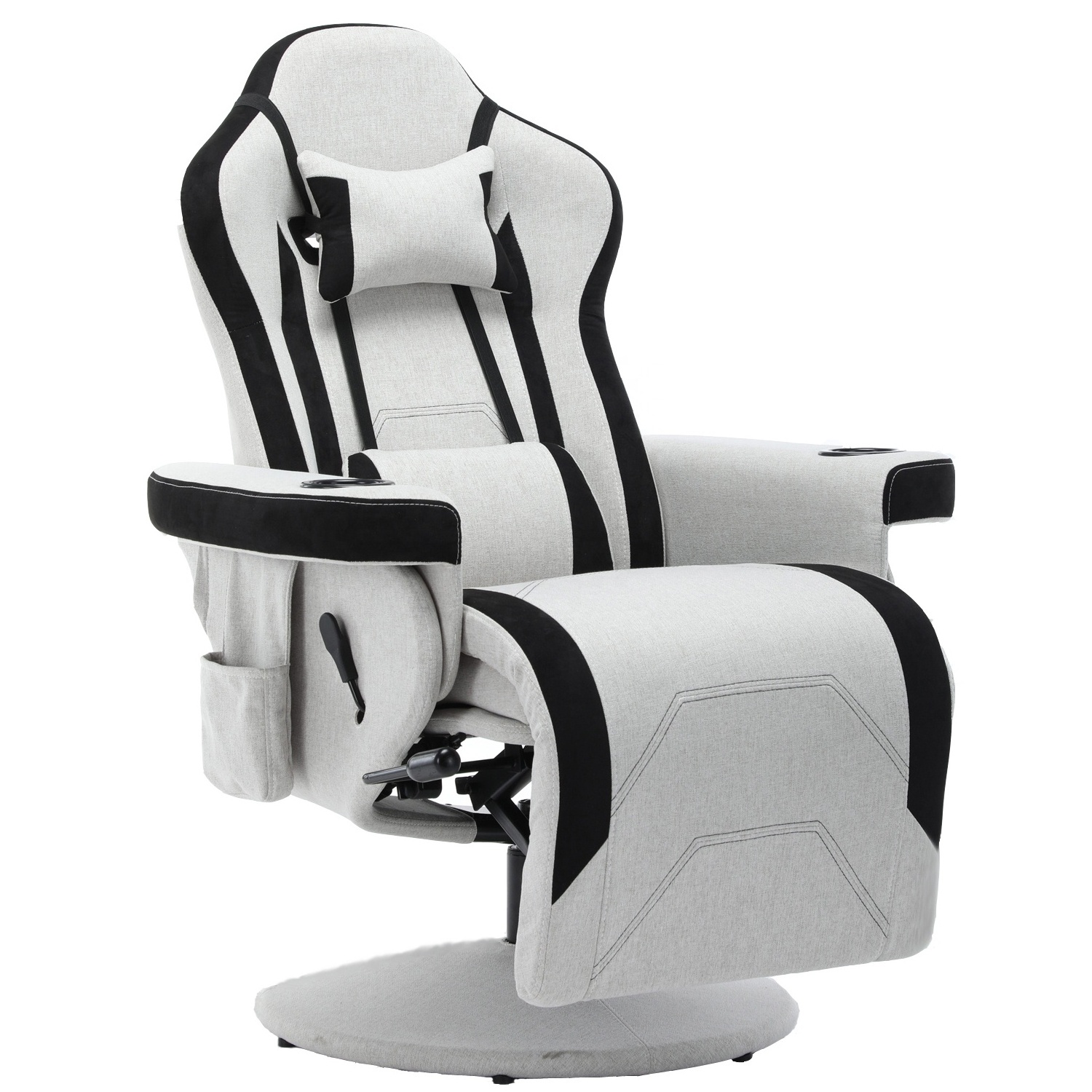 Luxury Gaming Chair With Cup Holder White Racing Style PU Leather Ergonomic Seat Swivel Office Gaming Sofa With Footrest