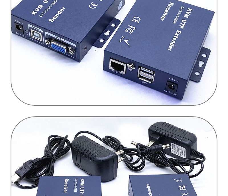 VGA KVM UTP Extender 100M/328FT over Single CAT5e/6 Cable sender and receiver support USB keyboard and mouse FHD ESD Protection