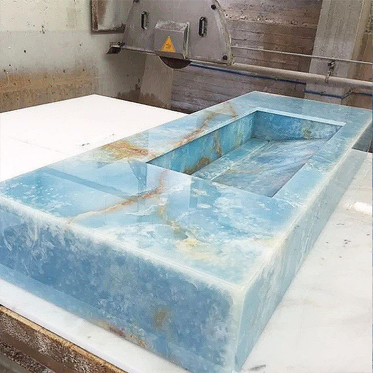 Natural Beautiful Blue Onyx Marble Backlit Blue Onyx Stone Slab Translucent Marble