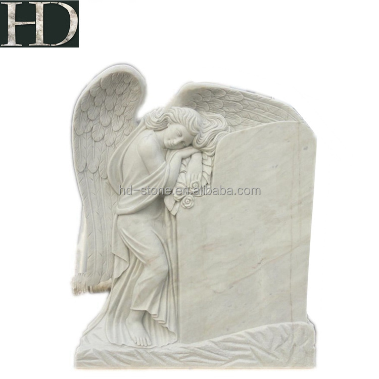 White Marble Monument Tombstone And Angel Design Headstone for Graveyard