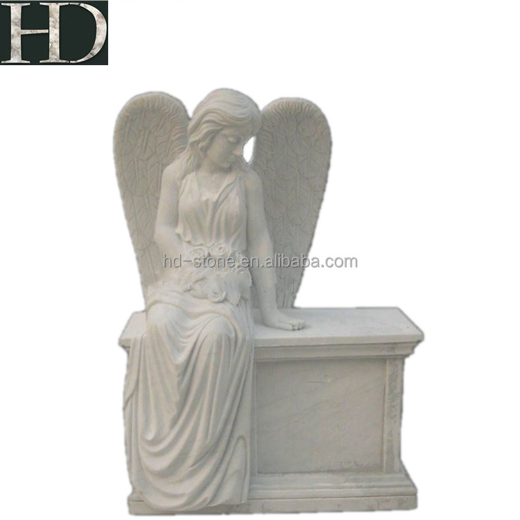 White Marble Monument Tombstone And Angel Design Headstone for Graveyard