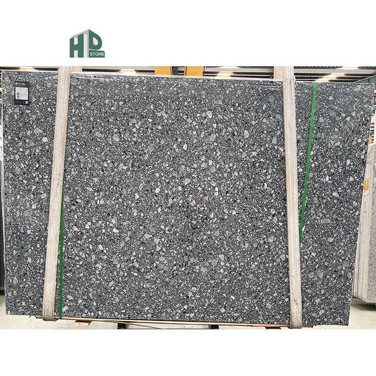 Large slab dark grey stone chips cement terrazzo for floor and wall tiles stone flooring