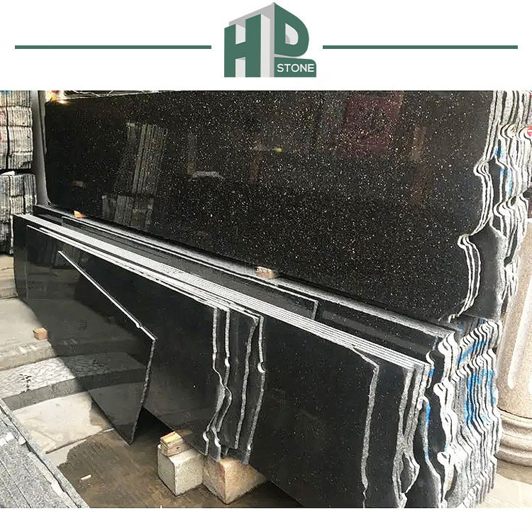 Natural Black Granite Polished Black Galaxy Granite Half Slabs Black Granite Stone for Countertops