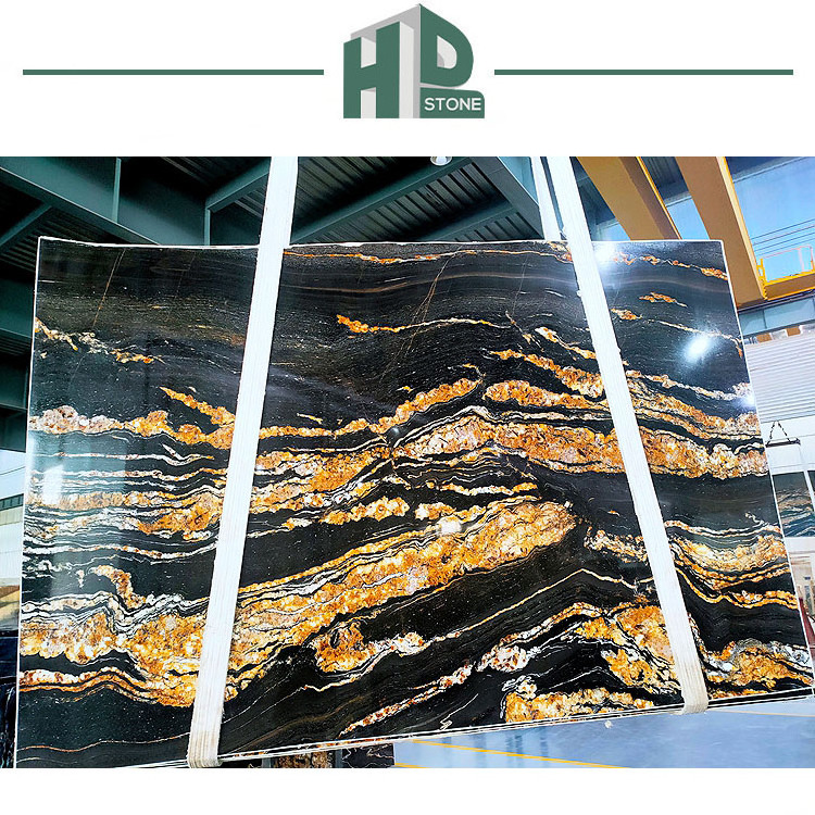 Brazilian Black Cosmic Gold Granite Slabs Universe Black Granite slabs for Countertop Wall and Floor Decoration