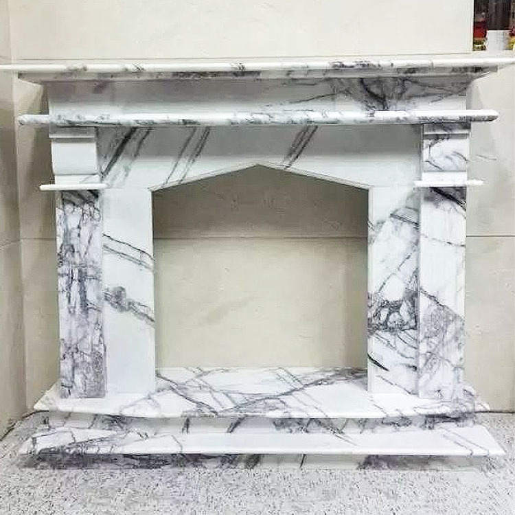 Modern Design Hand Carved Natural Stone White Lilac Marble Wall Calacatta Viola Marble Fireplace Surround Mantle