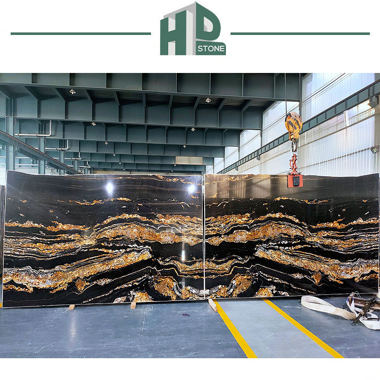 Brazilian Black Cosmic Gold Granite Slabs Universe Black Granite slabs for Countertop Wall and Floor Decoration