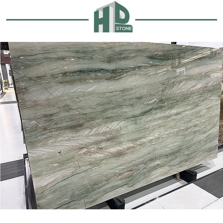 Luxury Light Green Emerald Stone Qurtzite Slabs Emerald Flooring Marble From Brazil for Background Wall