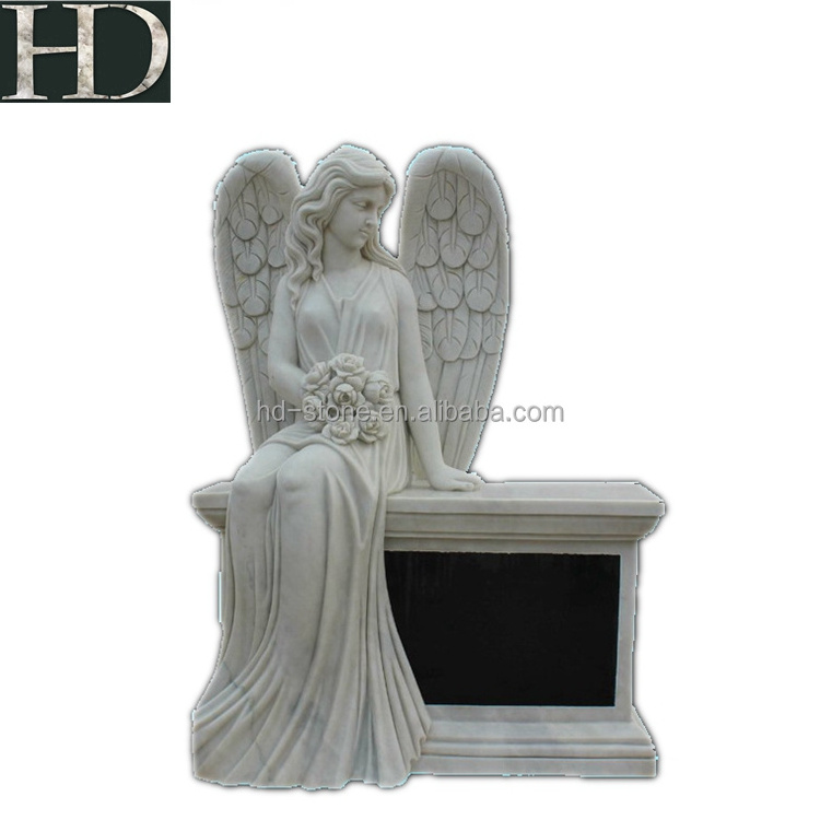 White Marble Monument Tombstone And Angel Design Headstone for Graveyard