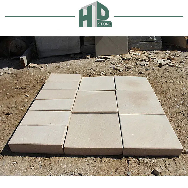 Yellow outdoor floor tiles, natural stone wall cladding, and wooden yellow sandstone paving tiles