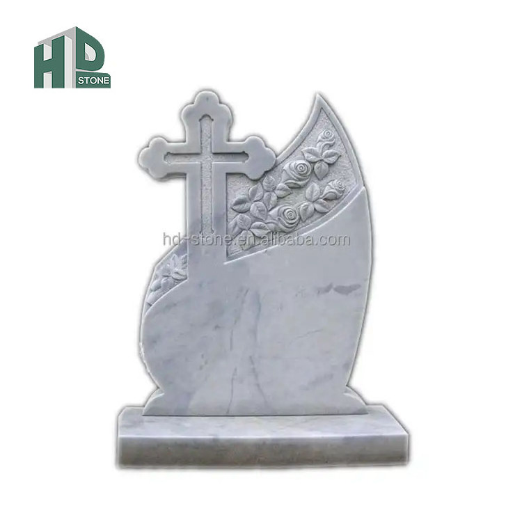 High Quality Customized White Marble Cross Tombstone White Marble Tombstone