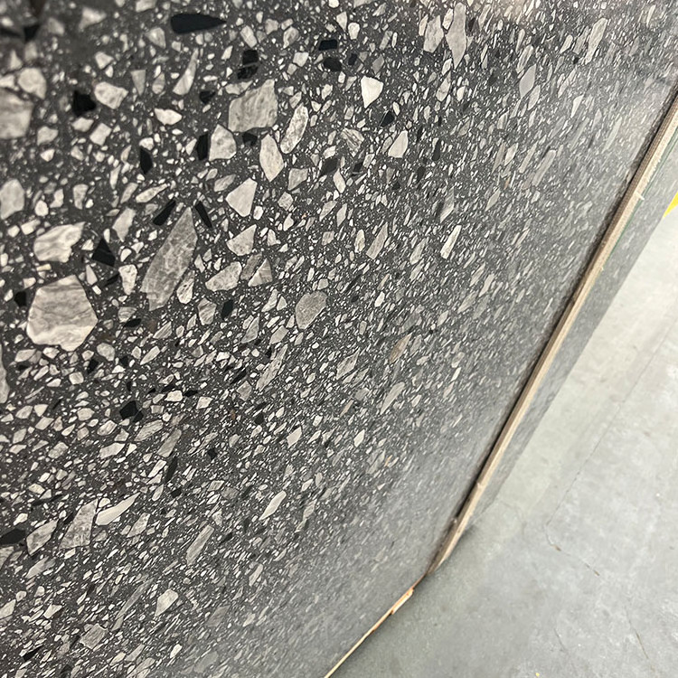 Large slab dark grey stone chips cement terrazzo for floor and wall tiles stone flooring