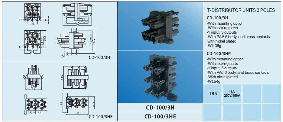 3 Pole  Wire to Wire Connector H Splitter with 1 input 5 output Cable Connector for Lighting