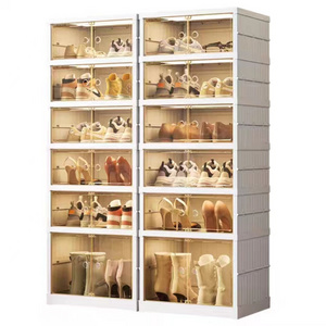 Hot Selling Folding Plastic Transparent  Shoes  Storage Box Installation-free Multi-layer Shoe Rack Cabinet