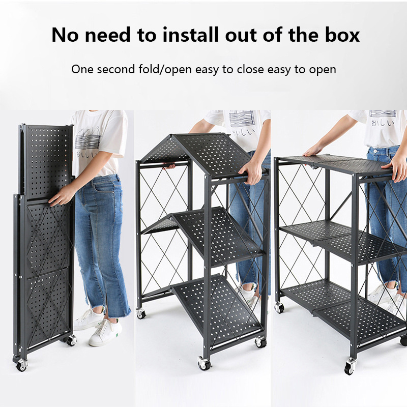 installation-free folding mobile multilayer rotating shelves storage Display stand rack for Kitchen living room bedroom