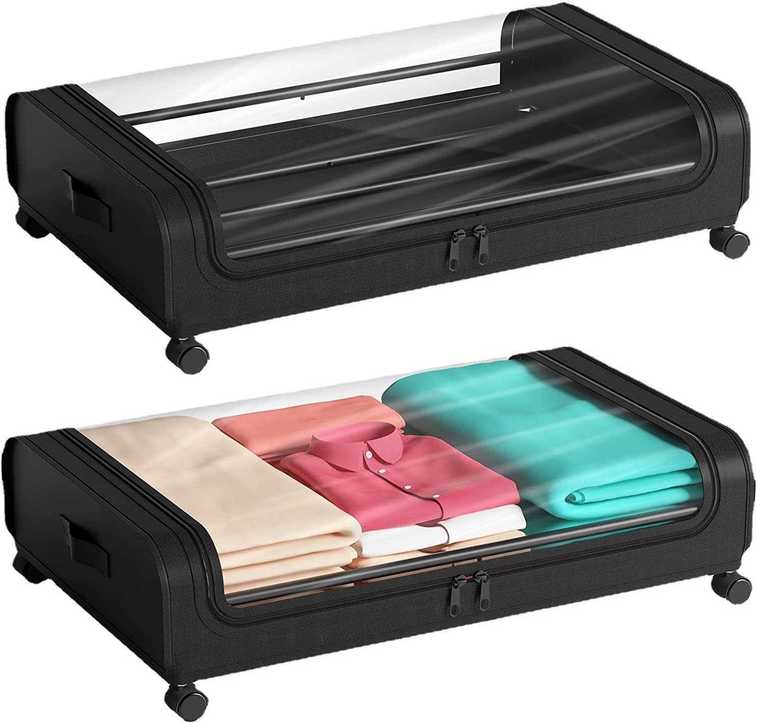 HDANI Transparent Lid Clothes Shoes Organizer Removable Under Sofa Bed Storage Box With Wheels