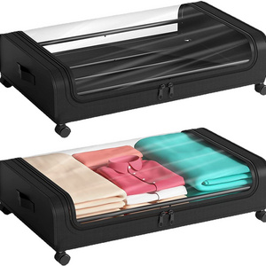 HDANI Transparent Lid Clothes Shoes Organizer Removable Under Sofa Bed Storage Box With Wheels