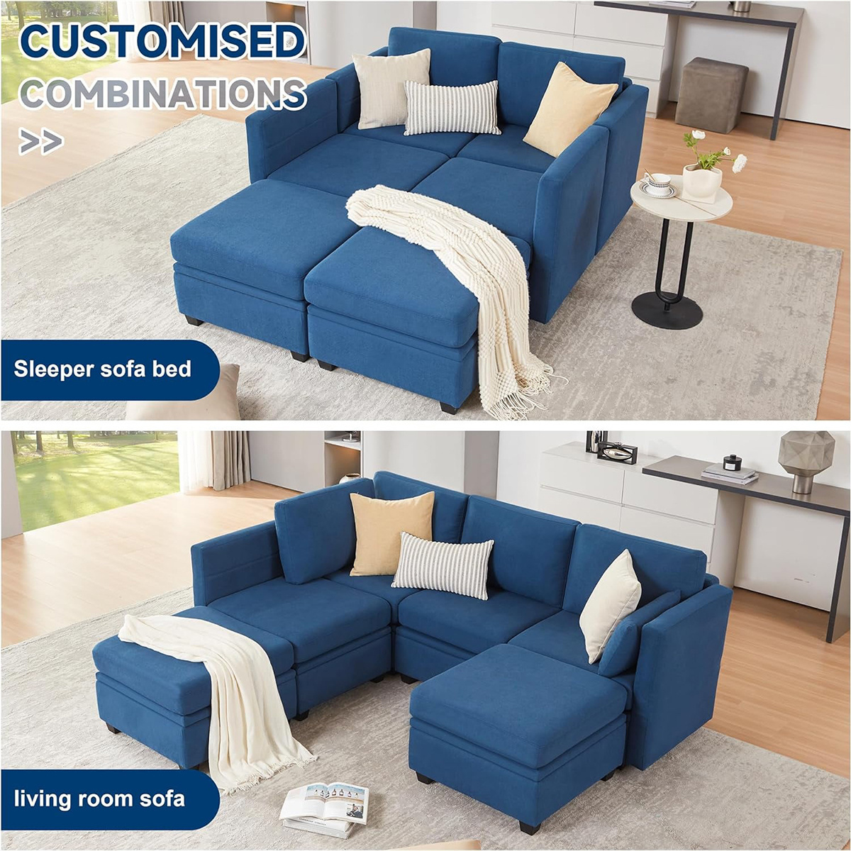 Convertible Sectional Sofa Couch 4 Seat Sofa Set for Living Room U-Shaped Modern Fabric Sleeper with Double Chaise & Memory Foam