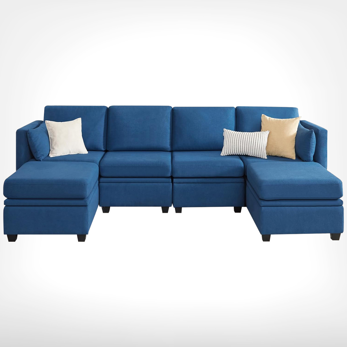 Convertible Sectional Sofa Couch 4 Seat Sofa Set for Living Room U-Shaped Modern Fabric Sleeper with Double Chaise & Memory Foam