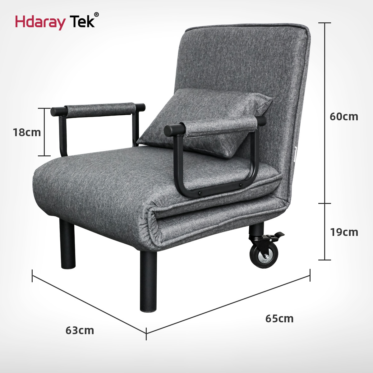 Foldable and Transformable Fabric Lounge Sofa Bed Chair Accent Chair Armchair with Metal Legs Metal Handrail Universal Wheels